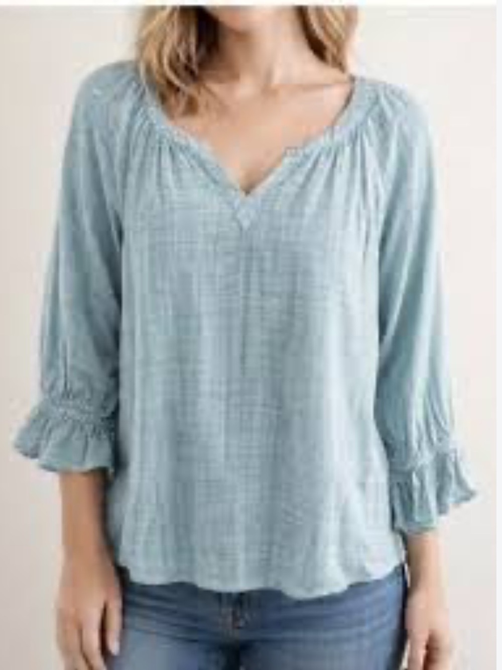 Tommy Bahama Montauk Blouse Sz S w MEASUREMENTS Green Gingham Ruffle Cuffs Rayon